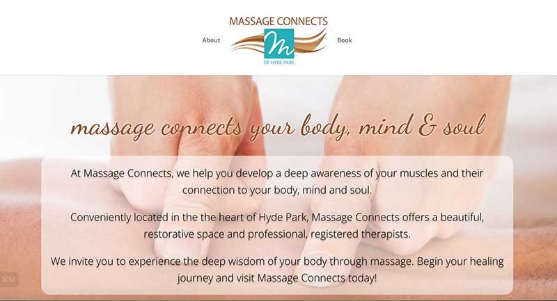 Massage Connects website designed by takecareofmysite.com