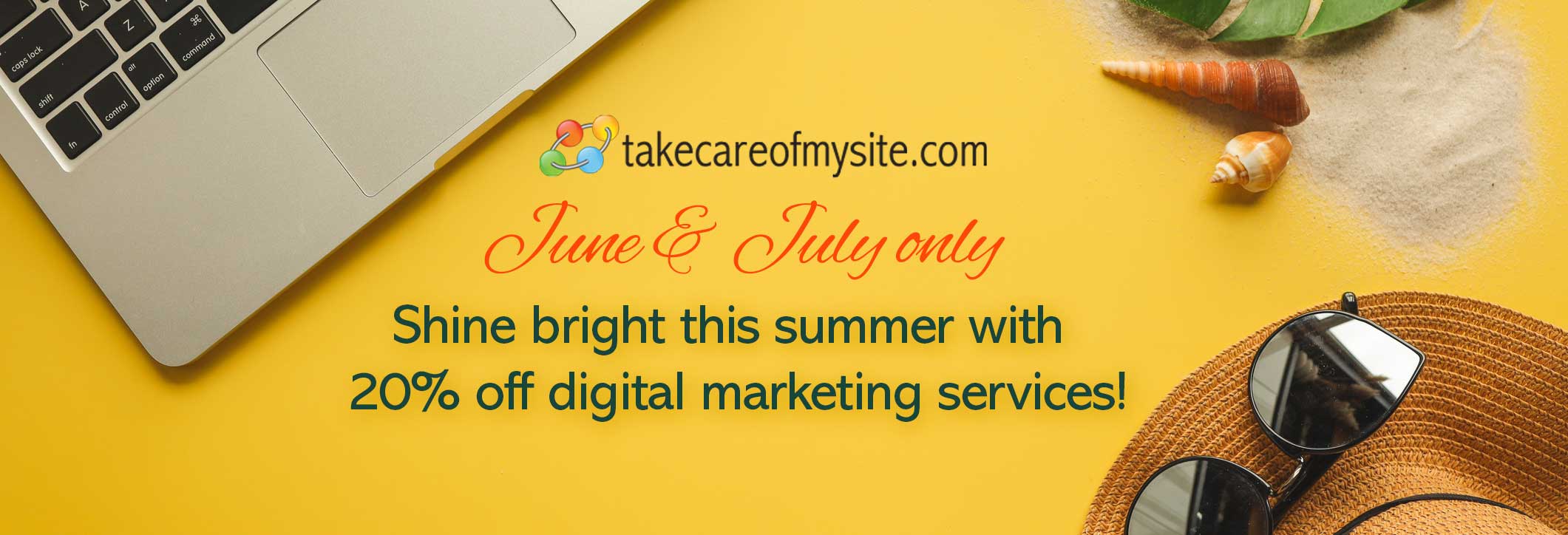 Summer Sale: get 20% off digital marketing services for the month of June and July 2024 with takecareofmysite.com